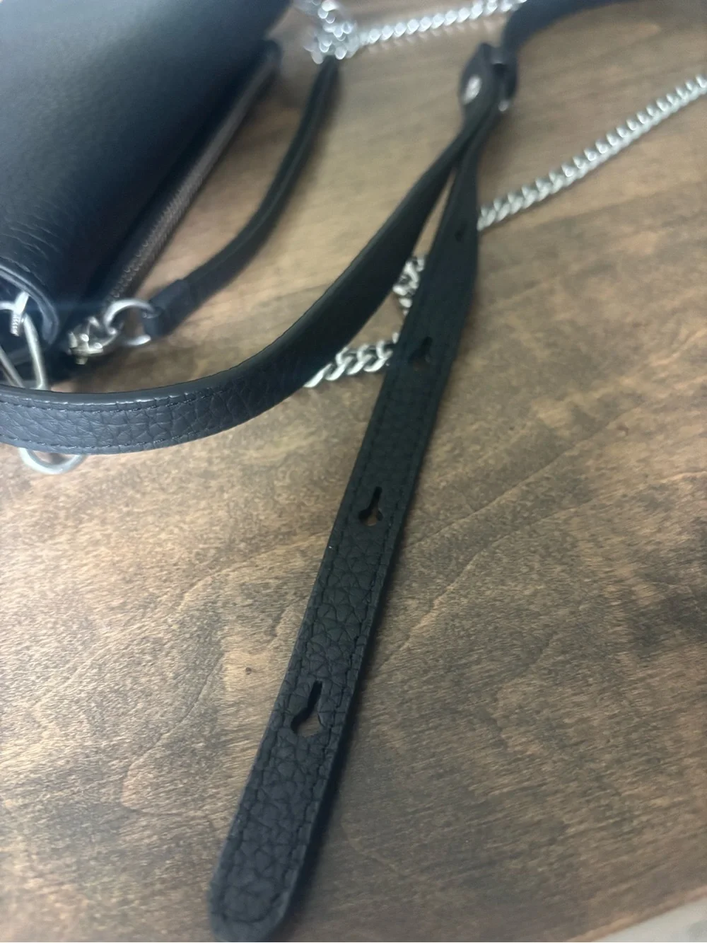 All Saints Black Leather Fetch Wallet Crossbody with Chain